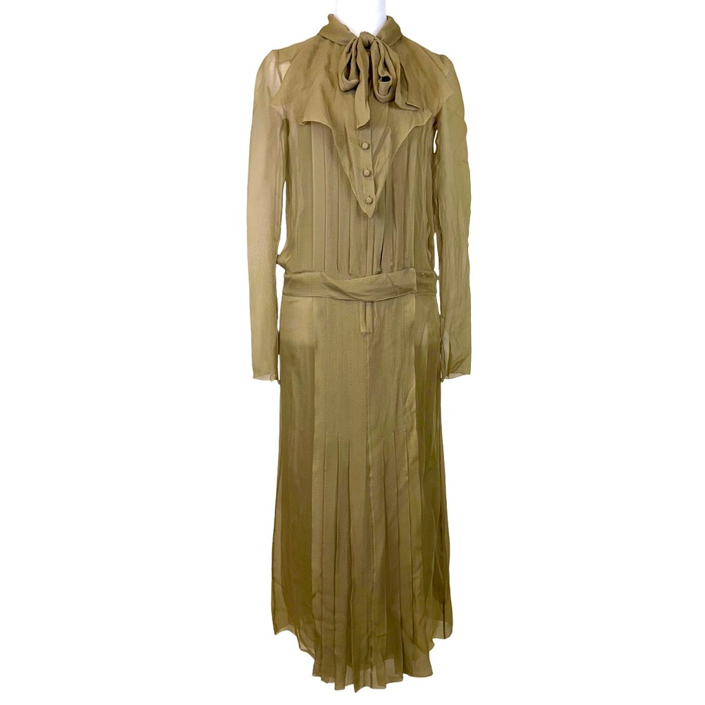 CHANEL SILK DRESS IN MUSTARD GREEN